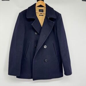 J.Crew Bayswater Peacoat Men S  Blue 100% Wool Stadium Double Breasted Preppy